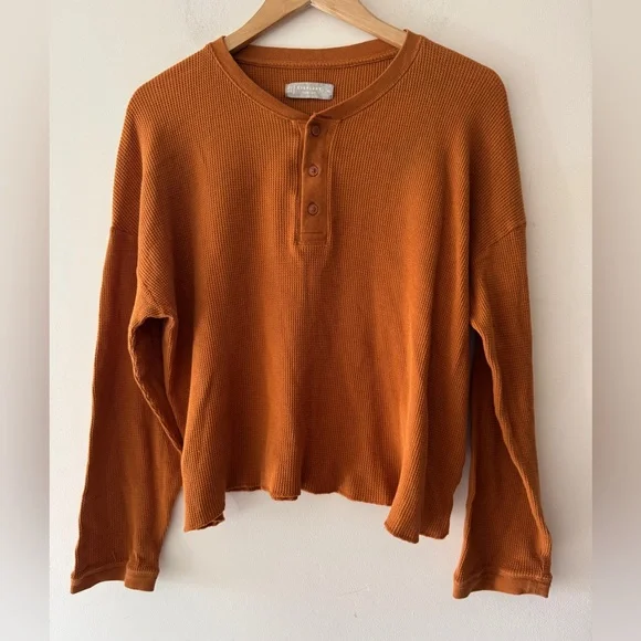 Everlane Organic Cotton Brown Waffle Long Sleeve Henley Top - Picture 2 of 8